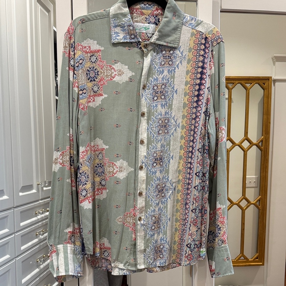 Seaplane Men's Patterned Shirt - Green and Blue
